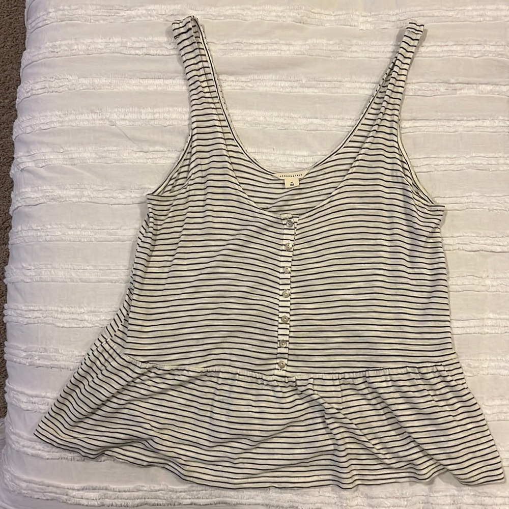 Aeropostale Black and White Striped Flowy Tank